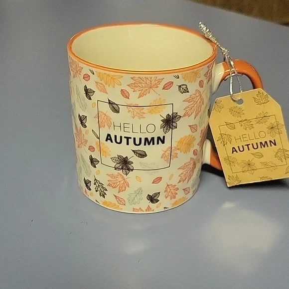 NWT Hello Autum coffee mug. Color white and pink and orange. - Picture 1 of 5